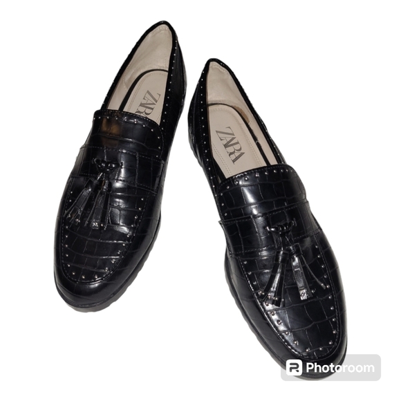 NWOT* Zara* Animal Print* Micro Studded* Loafers* Black* Sz EU42/US10 - Picture 1 of 6